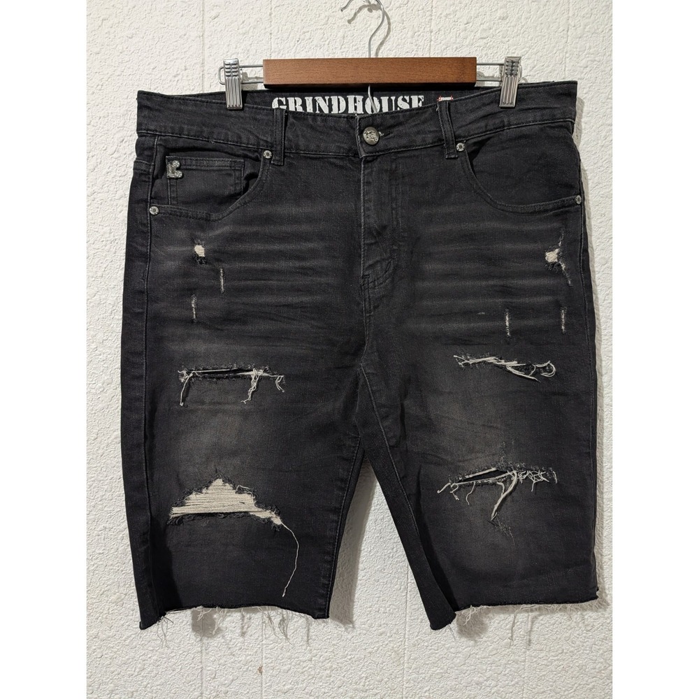 grindhouse denim Shorts, Mens, Black, Sz 34, Distressed, Y2k